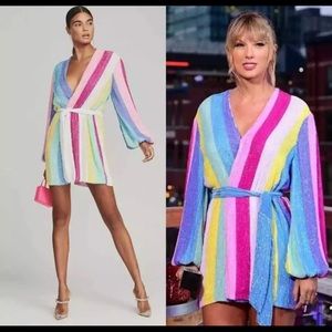 RETROFETE Gabrielle Unicorn Stripe Rainbow Sequin Wrap Dress Size Medium